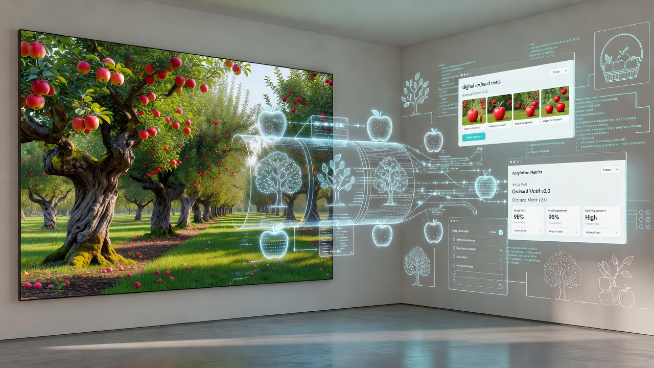 Vergelijking van klassieke fruiticonen op fysieke rollen en hun digitale tegenhangers met animatie-effecten